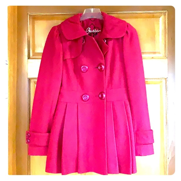 Guess Bright Pink Pea Coat, Small - Picture 1 of 6